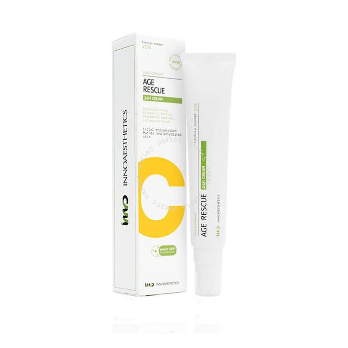 INNO-DERMA Age Rescue 24H cream is a powerful cream with Hyaluronic Acid for skin rejuvenation. It promotes the synthesis of skin proteins like collagen and elastin, thus reducing fine lines and wrinkles. Ideal for mature and dehydrated skin.