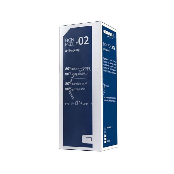 BCN Peel #02 Anti-Ageing is a chemical exfoliant that combines two alpha hydroxy acids (AHAs): mandelic acid and glycolic acid. It is characterised by its anti-ageing action that improves the elasticity and luminosity of the skin and eliminates fine wrink