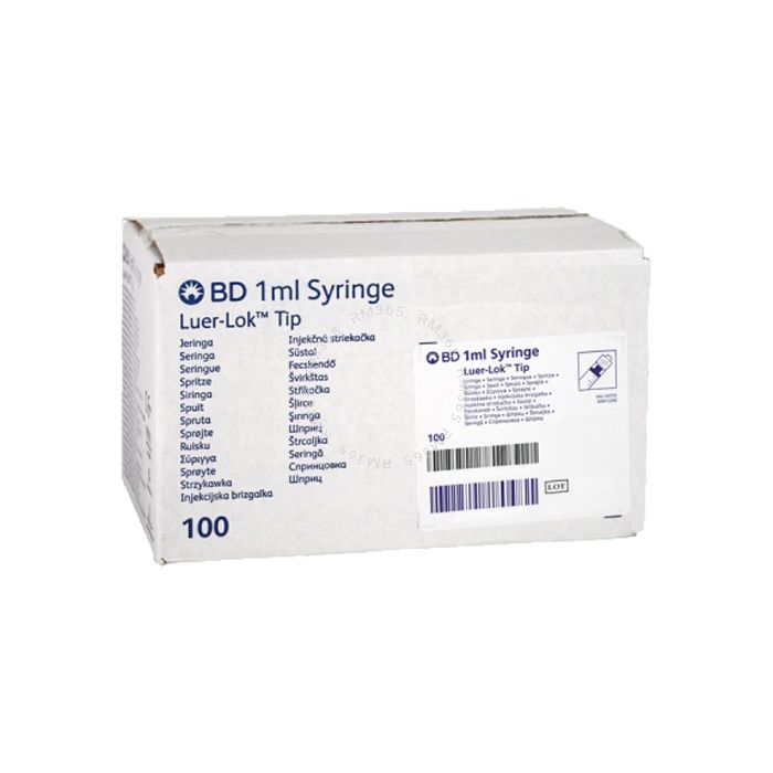 The Plastipak syringe has a clear central cone with bold scale markings for accurately reading measurements. The plunger has a smooth movement and and is secured at the end to prevent accidental withdrawal.