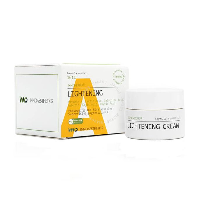 INNO-EXFO Lightening is a dermal-epidermal restructuring treatment that helps to reverse facial photoaging and fade dark spots. It combines 5% Vitamin A with other Melanin inhibitors to minimise the signs of sun damage. INNO-EXFO Lightening is a dermal-epidermal restructuring treatment that helps to reverse facial photoaging and fade dark spots. It combines 5% Vitamin A with other Melanin inhibitors to minimise the signs of sun damage.