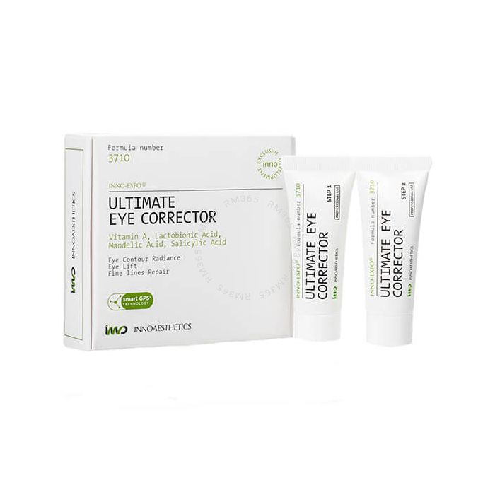 INNO-EXFO Ultimate Eye Corrector is a repairing and revitalizing treatment for eye contour based on vitamin A and Polyhydroxy Acids that improve fine lines around the eyes and evens the skin tone.