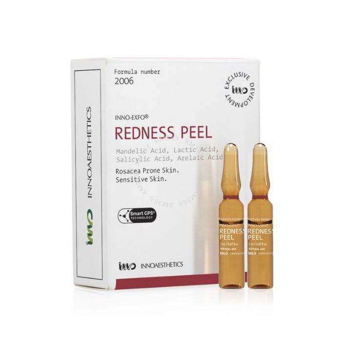 INNO-EXFO Redness is a chemical peel for rosacea-prone skin. It regulates skin microcirculation, reducing inflammation and vascular spiders. Provides an even and radiant complexion. INNO-EXFO Redness is a chemical peel for rosacea-prone skin. It regulates skin microcirculation, reducing inflammation and vascular spiders. Provides an even and radiant complexion.