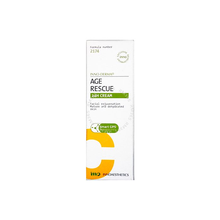 INNO-DERMA Age Rescue 24H cream is a powerful cream with Hyaluronic Acid for skin rejuvenation. It promotes the synthesis of skin proteins like collagen and elastin, thus reducing fine lines and wrinkles. Ideal for mature and dehydrated skin. INNO-DERMA Age Rescue 24H cream is a powerful cream with Hyaluronic Acid for skin rejuvenation. It promotes the synthesis of skin proteins like collagen and elastin, thus reducing fine lines and wrinkles. Ideal for mature and dehydrated skin.