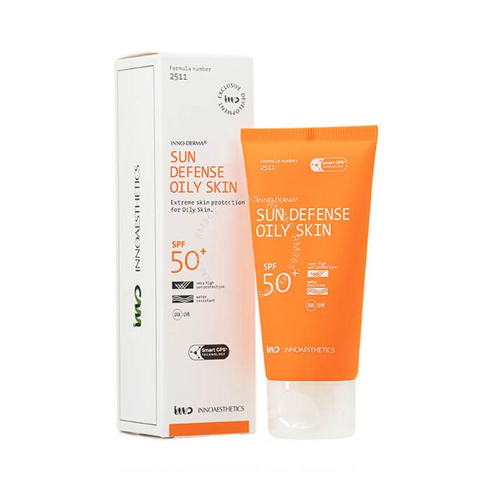 INNO-DERMA Sunblock UVP 50+ Oily Skin is a broad-spectrum oil-free sunscreen for oily skin that not only protects from UVA and UVB damage but also helps to regulate sebum production to help control oily and acne-prone skin.