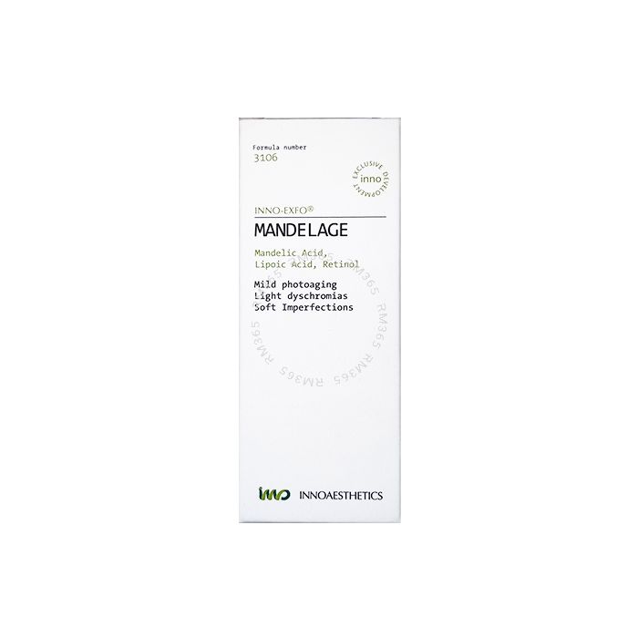 INNO-EXFO Mandelage is a multi-target Mandelic Acid peel for the treatment of moderate skin aging, superficial pigmentations, and acne. Its active ingredients renew the epidermis and evens skin tone. INNO-EXFO Mandelage is a multi-target Mandelic Acid peel for the treatment of moderate skin aging, superficial pigmentations, and acne. Its active ingredients renew the epidermis and evens skin tone.