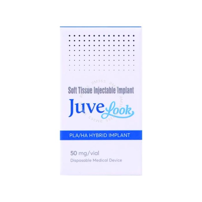 Juvelook is a hybrid filler which have connected both benefits of immediate filling efect of HA (hyaluronic acid) and long-term stimulation of collagen production by  PDLLA (Poly D,L – lactide).

