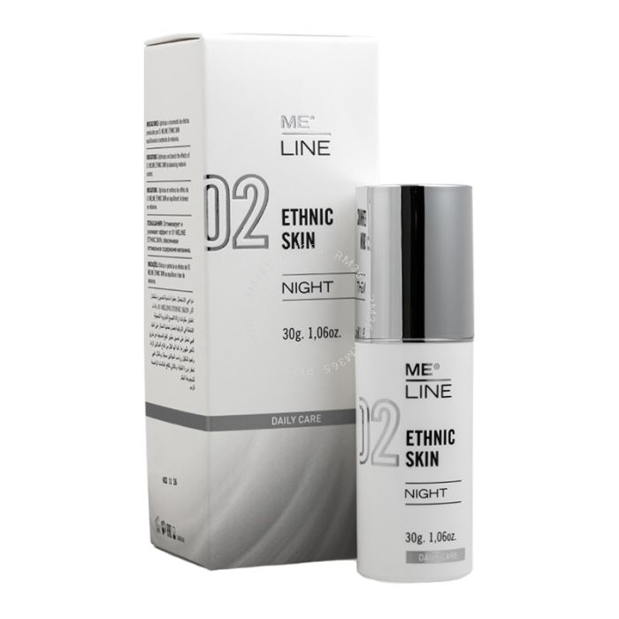 ME Line 02 Ethnic Skin Night improves and delays the appearance of skin pigmentation in phototypes IV - VI. It inhibits the expression of the tyrokinase enzyme, thereby inhibiting the synthesis of melanin. ME Line 02 Ethnic Skin Night improves and delays the appearance of skin pigmentation in phototypes IV - VI. It inhibits the expression of the tyrokinase enzyme, thereby inhibiting the synthesis of melanin.
