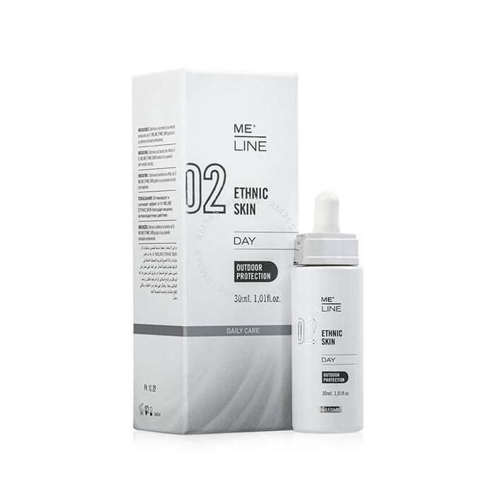 ME LINE 02 Ethnic Skin Day Improves and delays the appearance of pigmentations in skin phototypes IV - VI. Melanin synthesis reduction and control. ME LINE 02 Ethnic Skin Day Improves and delays the appearance of pigmentations in skin phototypes IV - VI. Melanin synthesis reduction and control.