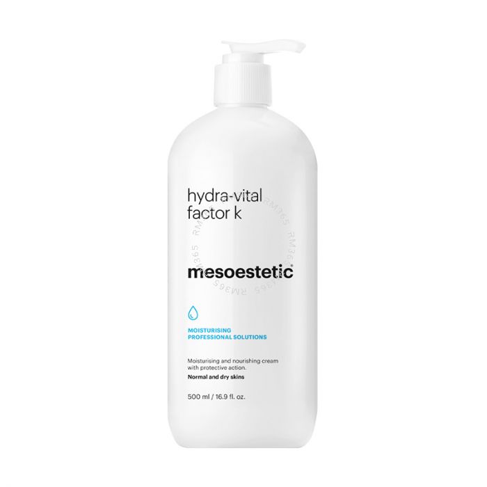 Mesoestetic hydra-vital factor k - Rich moisturising and nourishing cream with vitamin E for normal and dry skin. It restores the nutrition and moisture levels required to reconstruct the hydrolipidic layer, and it protects against external aggressions re Mesoestetic hydra-vital factor k - Rich moisturising and nourishing cream with vitamin E for normal and dry skin. It restores the nutrition and moisture levels required to reconstruct the hydrolipidic layer, and it protects against external aggressions re