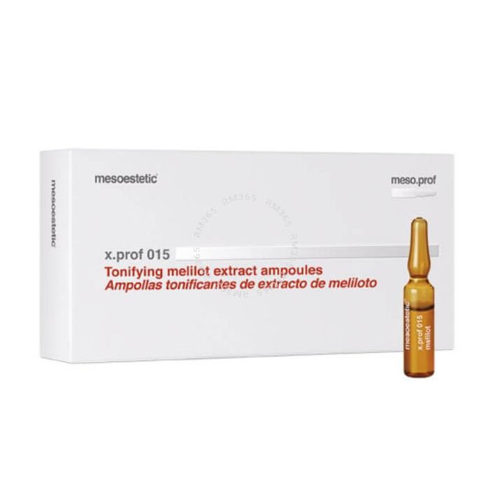 Mesoestetic meso.prof x.prof 015 melilot and rutin - is venotonic and vasculoprotective and has lymphokinetic activity. Coumarin, the main active ingredient of melilot extract, has a high lymphatic trophic effect, reduces inflammatory conditions thanks to