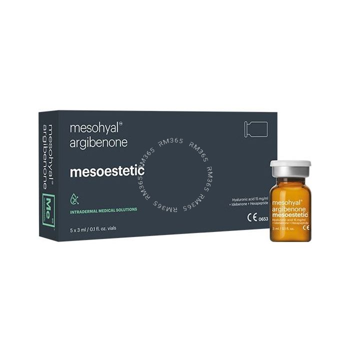 MESOESTETIC MESOHYAL ARBIBENONE 5 x 3ml per pack Mesoestetic Mesohyal Argibenone is an intra-dermal administration treatment to reduce dynamic expression lines and photoinduced damage.