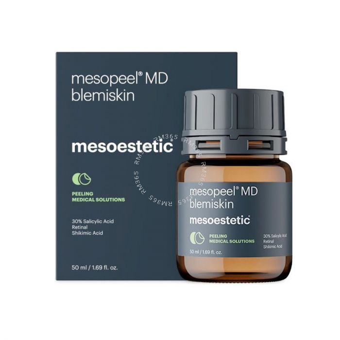 Mesoestetic Mesopeel MD Blemiskin - Skin types prone to acne and seborrhoea. Keratolytic, comedolytic, anti-inflammatory and antibacterial effect. It favours the control of sebaceous secretion and reduces pore size and basal erythema