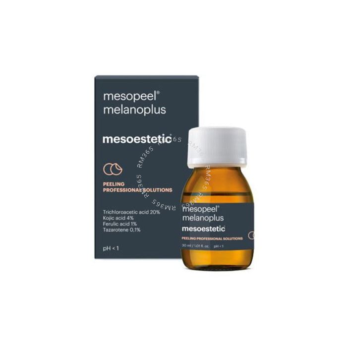 Mesoestetic Mesopeel Melanoplus
20% trichloroacetic acid + 4% kojic acid + 1% ferulic acid + bexaretinyl complex
Self-neutralizing, depigmenting, combined peel for focal use. Indicated for dark spots, lentigines and hyperpigmentation.