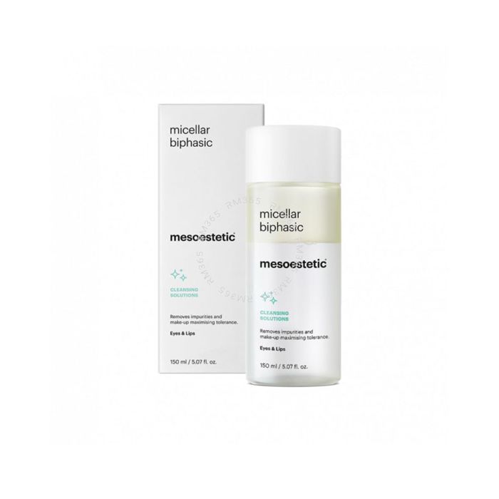 Mesoestetic Micellar Biphasic make-up remover formulated for high tolerance in the eye and lips. Gently removes dirt and make-up, even if waterproof without leaving an oily residue. Mesoestetic Micellar Biphasic make-up remover formulated for high tolerance in the eye and lips. Gently removes dirt and make-up, even if waterproof without leaving an oily residue.