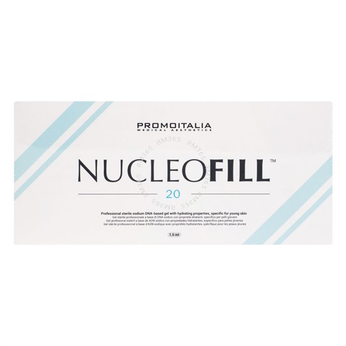 Nucleofill 20 is a new line of sterile sodium DNA-based gel with hydrating properties, specific for young skin. As an anti-ageing treament, Nucleofill is designed to improve skin elasticity and tightness as well as aid in the prevention of wrinkles. Nucleofill 20 is a new line of sterile sodium DNA-based gel with hydrating properties, specific for young skin. As an anti-ageing treament, Nucleofill is designed to improve skin elasticity and tightness as well as aid in the prevention of wrinkles.