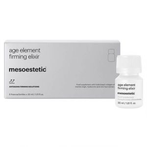 Mesoestetic age element firming elixir - ANTIAGING FIRMING SOLUTIONS.
A comprehensive action with high-quality marine collagen peptides to stimulate the production of endogenous collagen and protect it from degradation, as well as active ingredients, suc